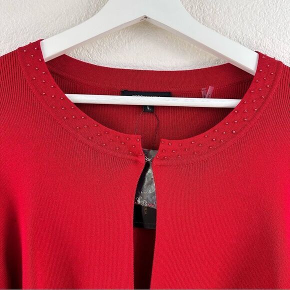 BCBGMaxAzria Red Cardigan L Beaded Holiday Office Classic - Picture 3 of 13